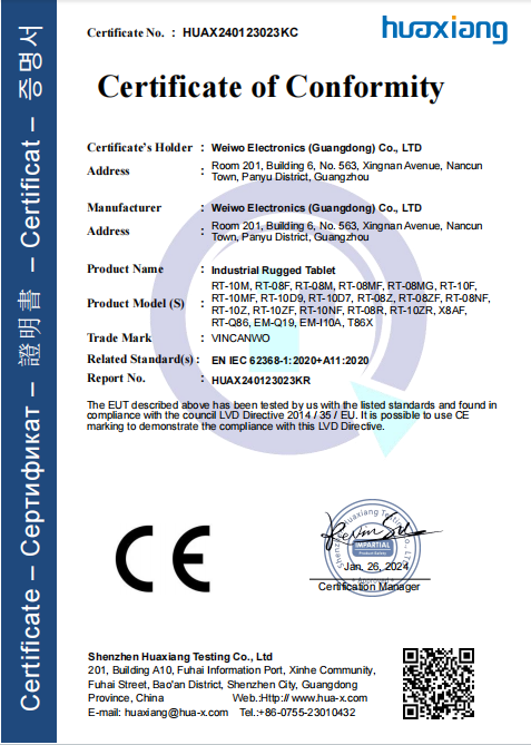 Industrial Rugged Tablet LVD Certificate